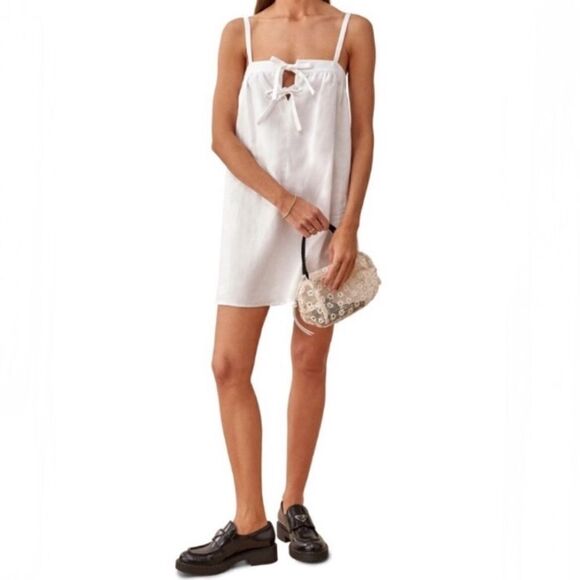 Reformation Winifred Linen Mini White Dress Tank Size 12 - Picture 2 of 7